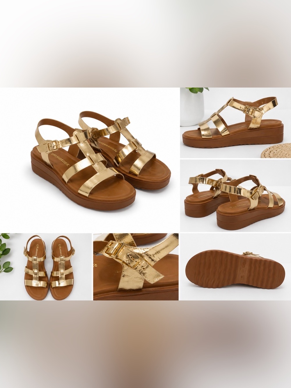 Gold Metallic Strappy Platform Sandals